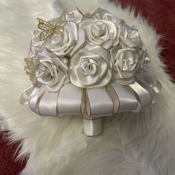 Handmade wedding bouquet with eternal flowers white 12”